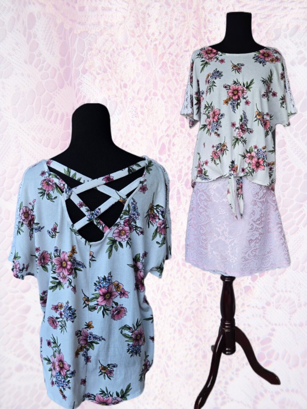 IZ Byer Criss-Cross Top Wild Rose Summer Casual Relaxed Vacation Resort Wear